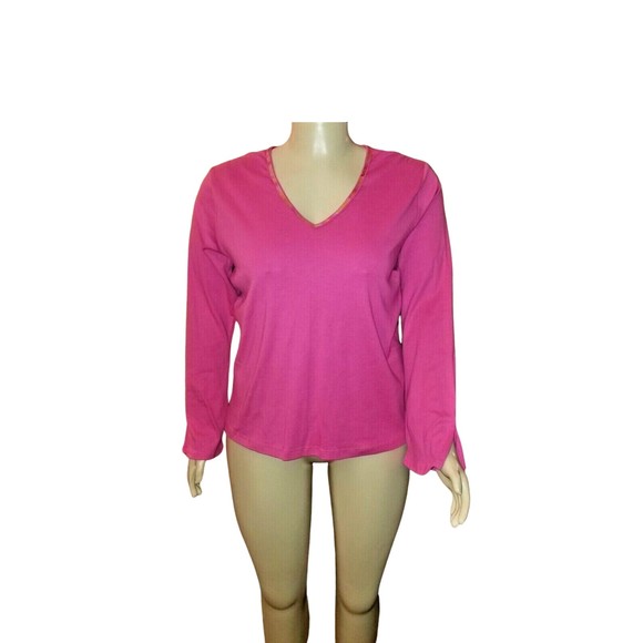 Venezia Lane Bryant Fuchsia V-Neck Long Sleeve Sequins Cotton Top NWT 22/24 - Picture 1 of 4